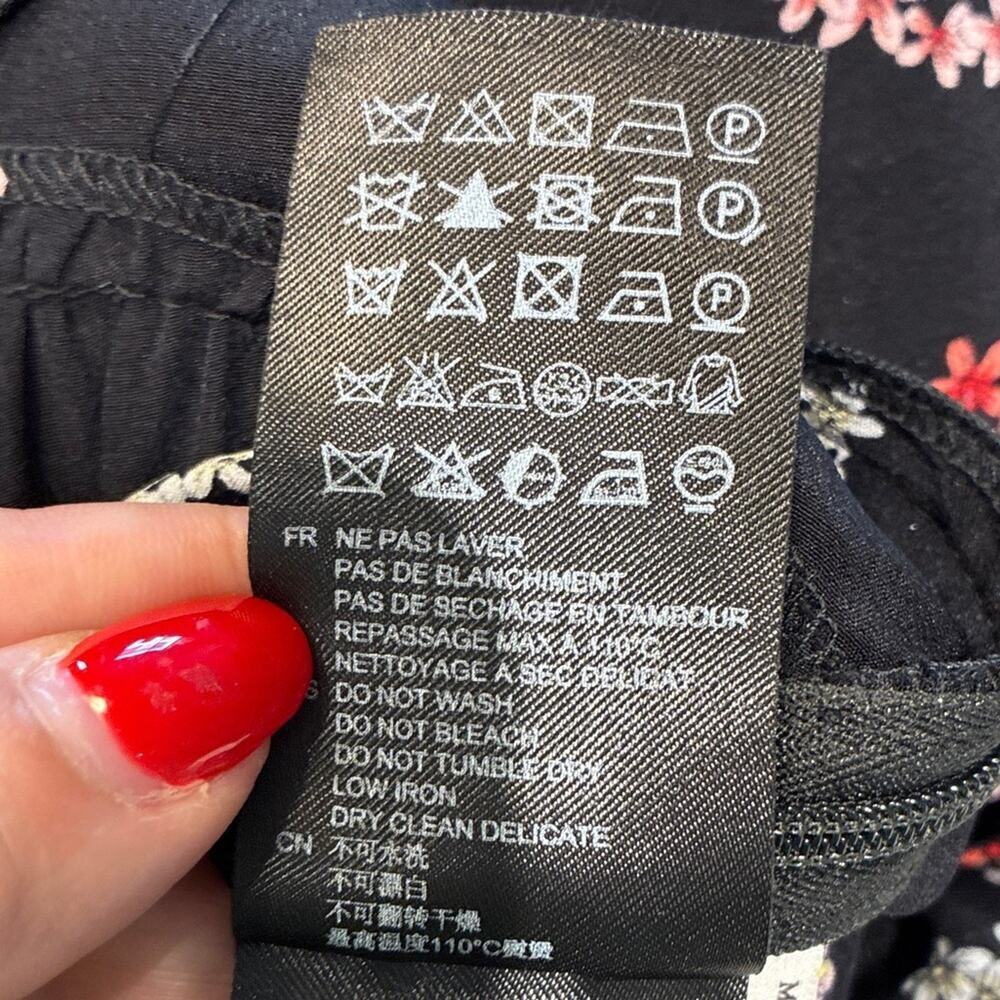 Sandro Black 100% Silk Floral Heart Print Midi Dress Small - Picture 9 of 14